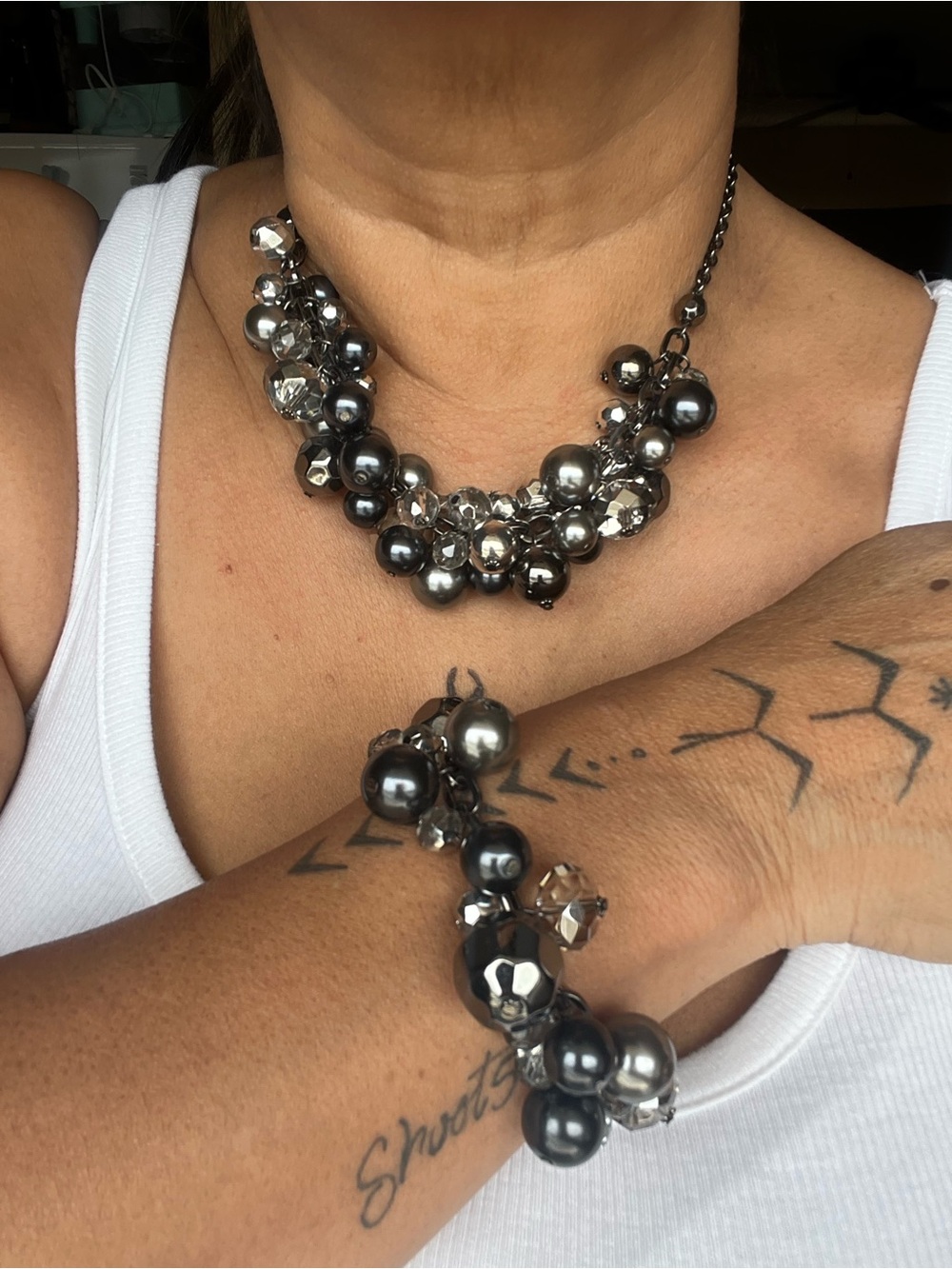 The Limited Gunmetal Chunky Cha-Cha Necklace & Bracelet Set Y2K - Picture 2 of 7